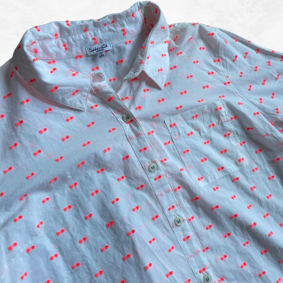 Splendid Button-Down Shirt with Neon Pink Bow Detail - Picture 3 of 6